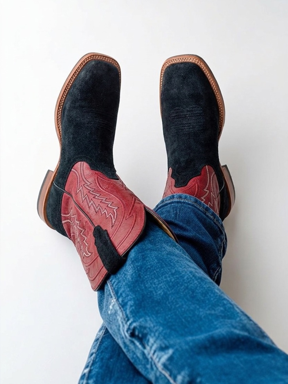 Tecovas The Doc Midnight Roughout and Dark Cherry Leather Cowboy Boots